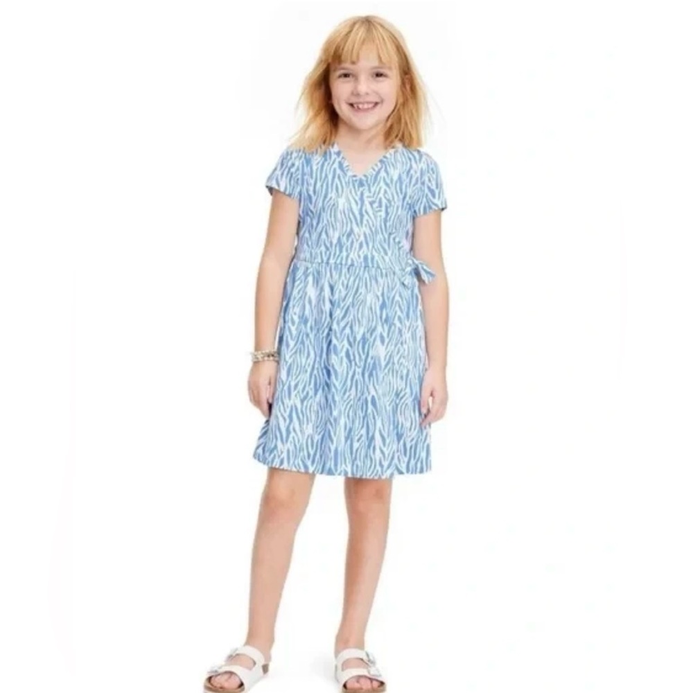 Diane Von Furstenberg Target Girls Dress Sz XL 14 Blue White Zebra Faux Wrap